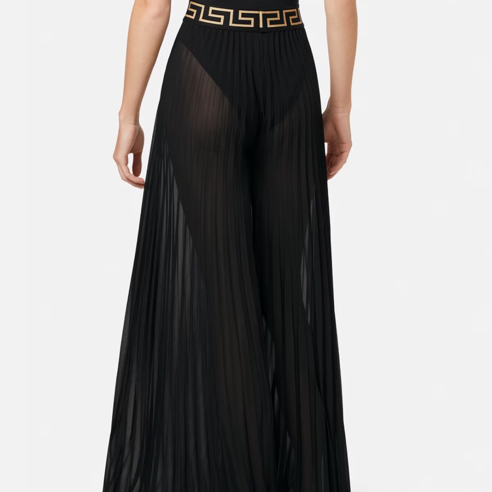 Versace Black Pleated Maxi Pants